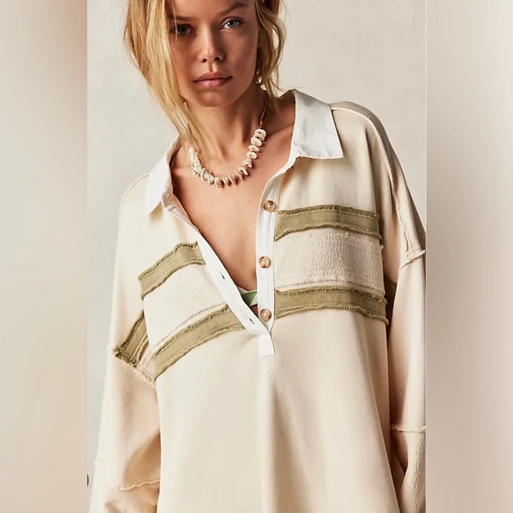 Free People Blaire Sweatshirt Dress In Oatmeal Combo - Picture 2 of 3